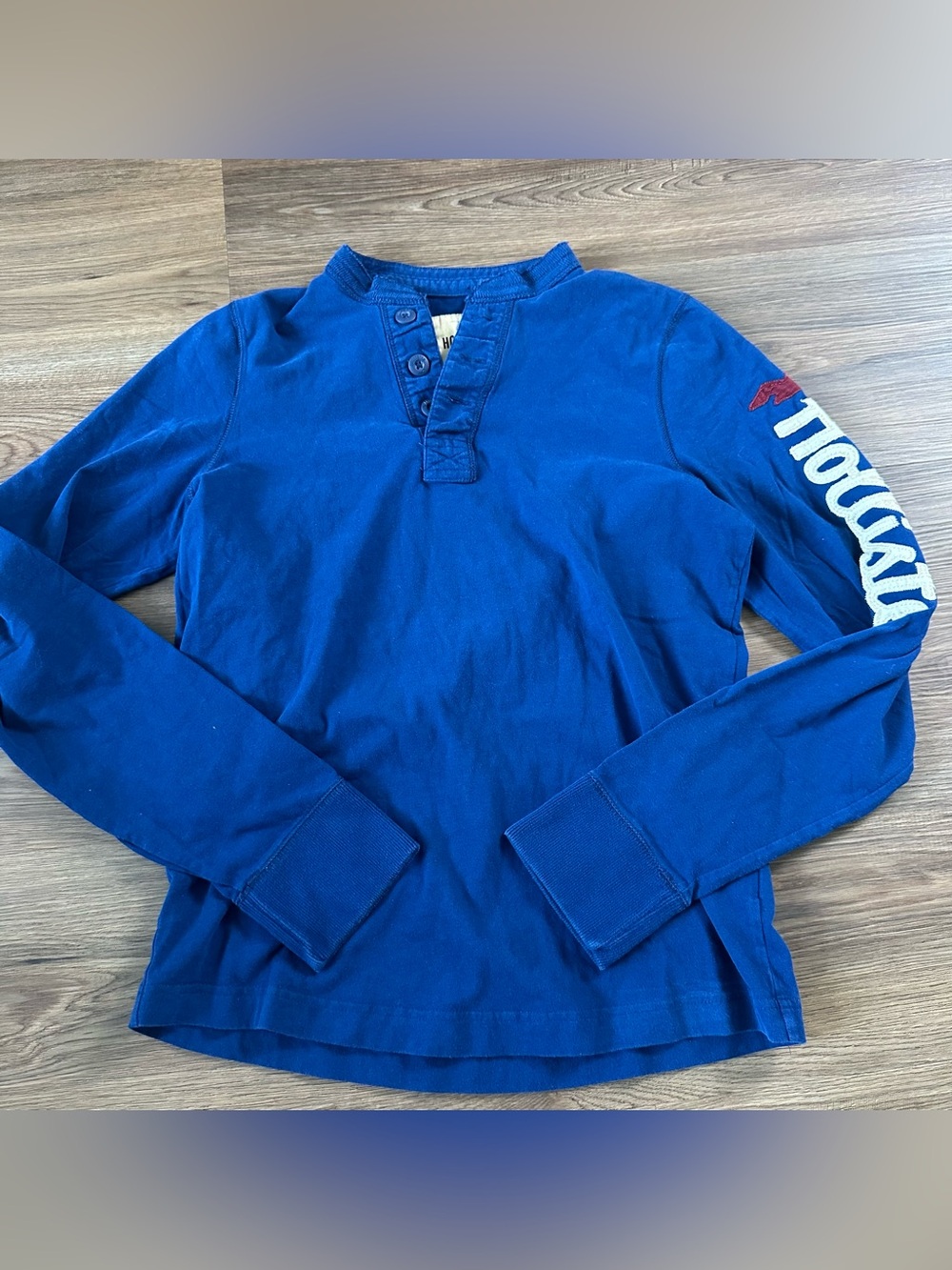 Hollister Shirt Mens Large Blue Henley Long Sleeve Fleece Y2K Skater 90s VTG EUC